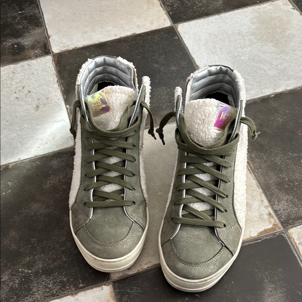 P448  High-Top Sneakers in Olive and Sherpa-39